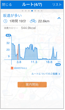 自転車NAVITIME_坂道が多いルート